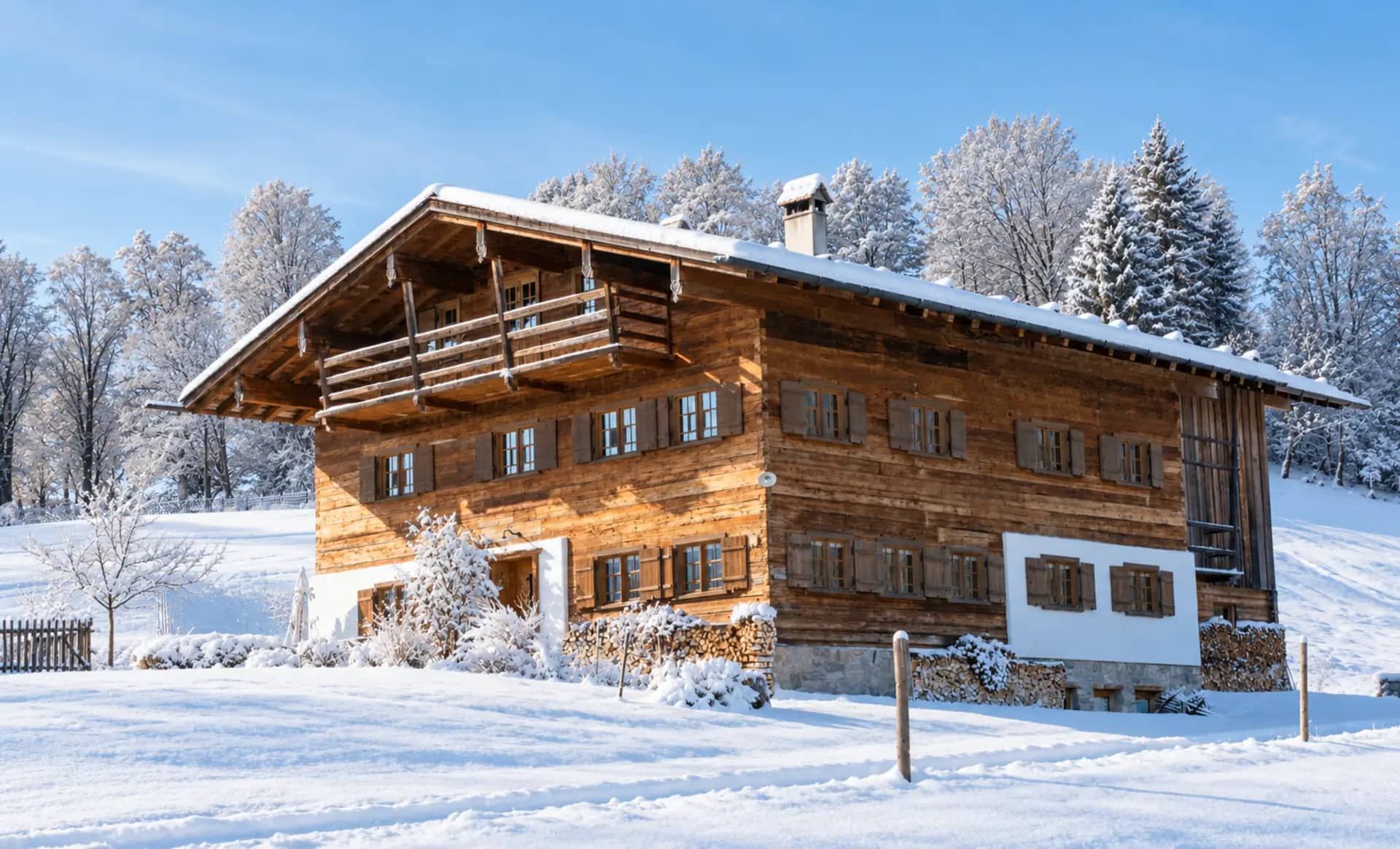 Chalet savoyard entouré de neige en hiver